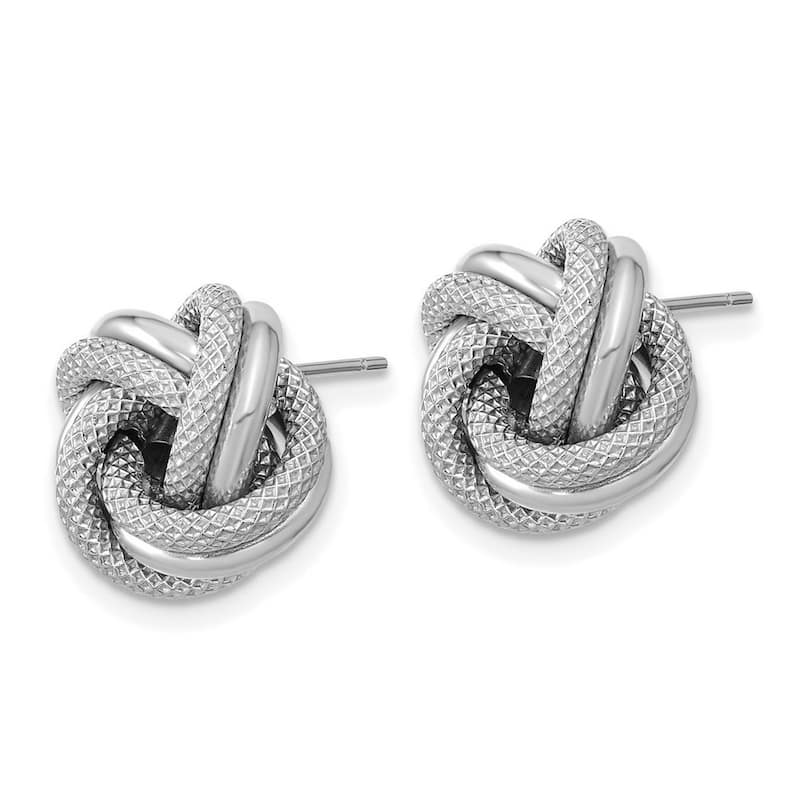 Curata 14k Yellow or White Gold 13.5mm Textured Double Love Knot Post Earrings