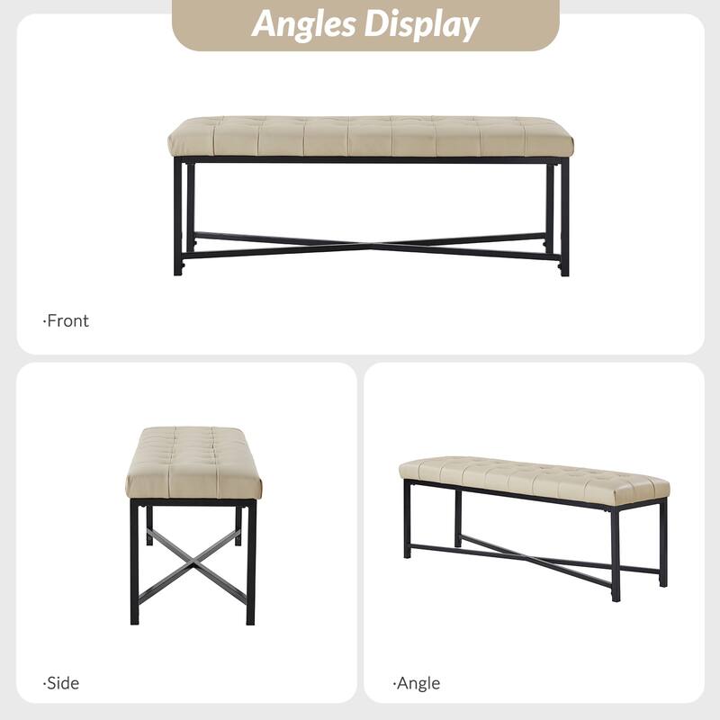 Eberhard Modern 50.5" Genuine Leather Upholstered Bench with Metal Legs by HULALA HOME