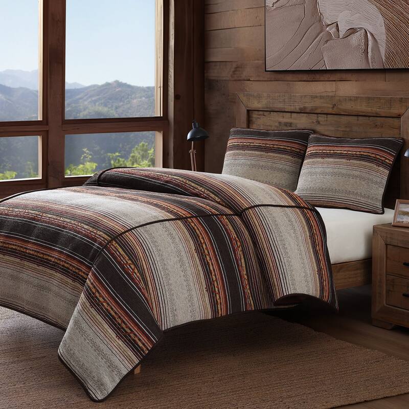 Paseo Road Estes Striped Rustic Western Cabin Bedding 3 Piece Comforter Set with Pillow Shams