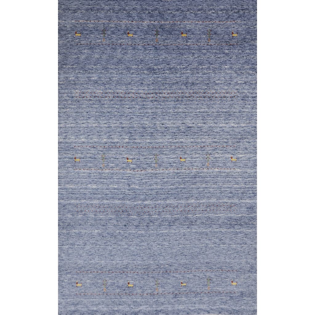 Hand Knotted Oriental 100% Wool Carpet Tribal Animal Pictorial Navy Blue & Blues Gabbeh Area Rug - 8' 3'' X 5' 8''