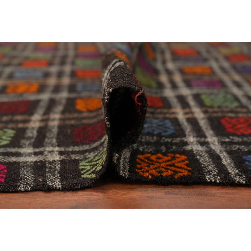 Hand Woven Oriental 100% Wool Carpet Southwestern All-Over Black Kilim Area Rug - 11' 1'' X 5' 9''