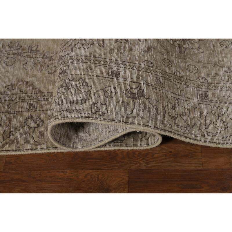 Distressed Tabriz Persian Area Rug Hand-Knotted Green Wool Carpet - 6'5" x 9'0"