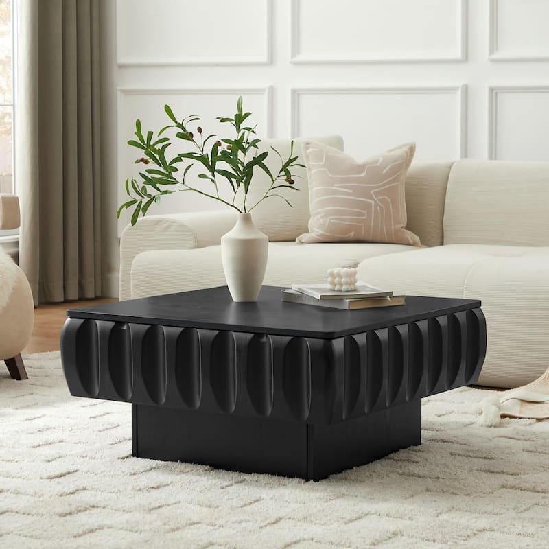 Square Lift-Top Coffee Table with Solid Wood Frame and Hidden Storage