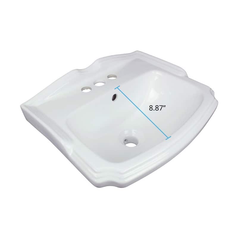 White Small Wall Mount Sink with 4" Center Set Faucet Classic Black and Black Drain with Overflow