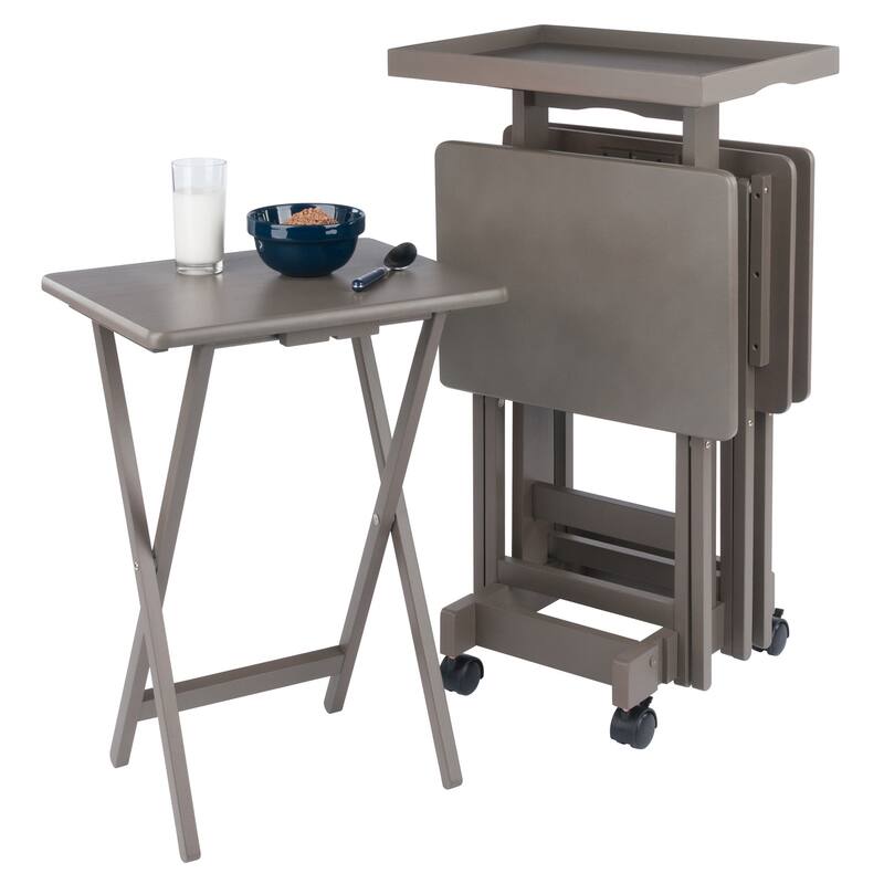 Isabelle 6-Pc Snack Table Set with Removable Serving Tray Oyster Gray