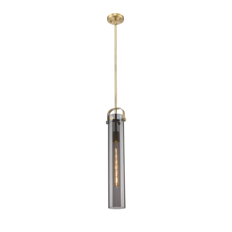 Innovations Lighting Pilaster - 1 Light 4" Stem Hung Pendant - Brushed Brass/Plated Smoke