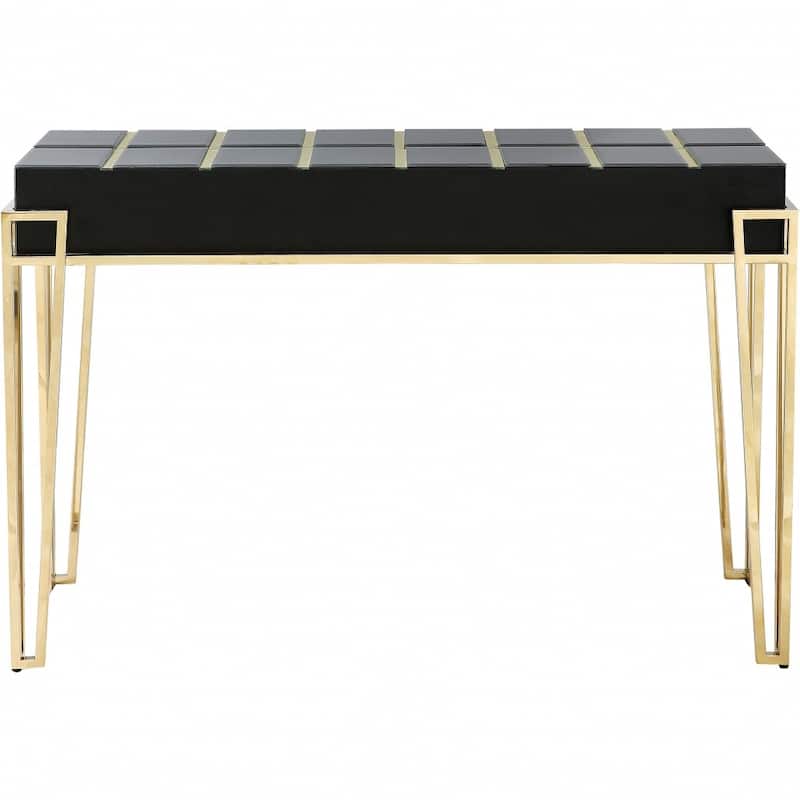 HomeRoots 47" Black and Gold Mirrored Glass Console Table - 47.25 in. x 31.50 in. x 15.75 in.