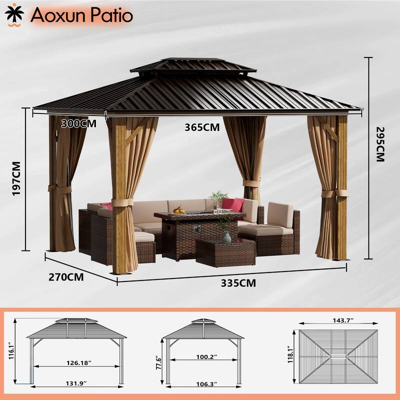 10'x12' Hardtop Gazebo, Aluminum Frame Canopy with Double Galvanized Steel Roof