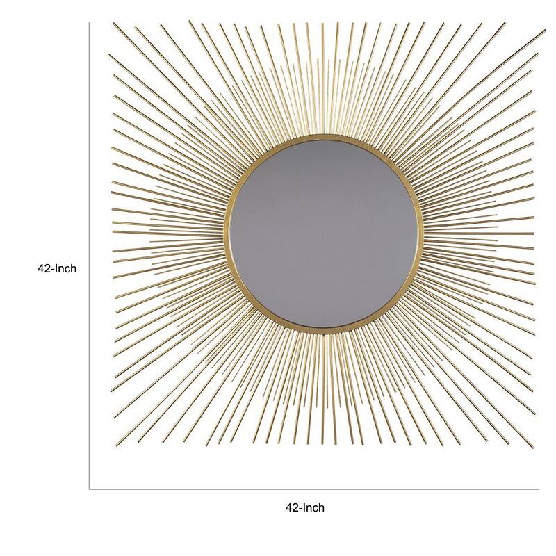 Round Accent Mirror with Sunburst Design, Gold and Silver