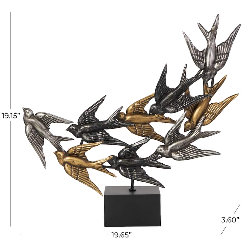 Metal Bird Metallic Flying Sculpture with Black Block Base - Black - Roche River Decor - 4"W x 20"L x 19"H