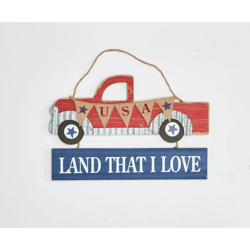 8" Hanging Americana Wood Truck - 8