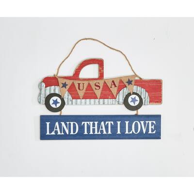 8" Hanging Americana Wood Truck - 8