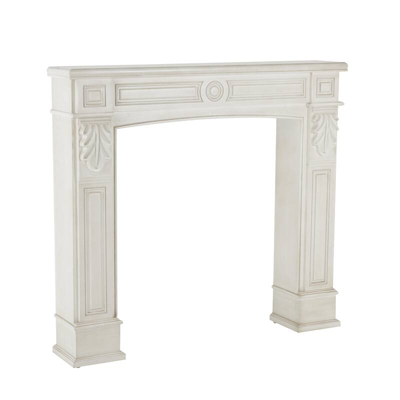 Wooden Freestanding Fireplace Mantle with Leaf Accents - White - Roche River Decor
