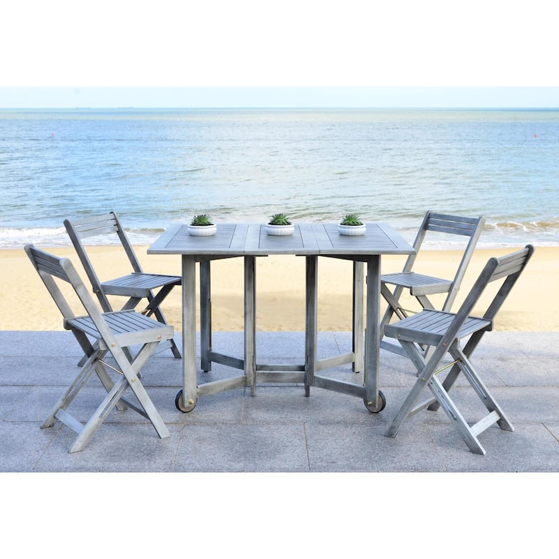 Outdoor Dining Set 4 Person - Acacia Wood Table & Chairs - Patio Furniture Set - Portable & Modern Design
