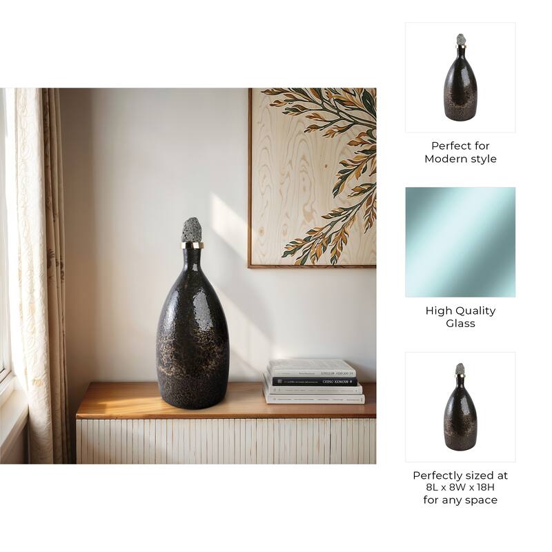 Glass Decorative Vase Metal Brass Accents with Sculptural Topper