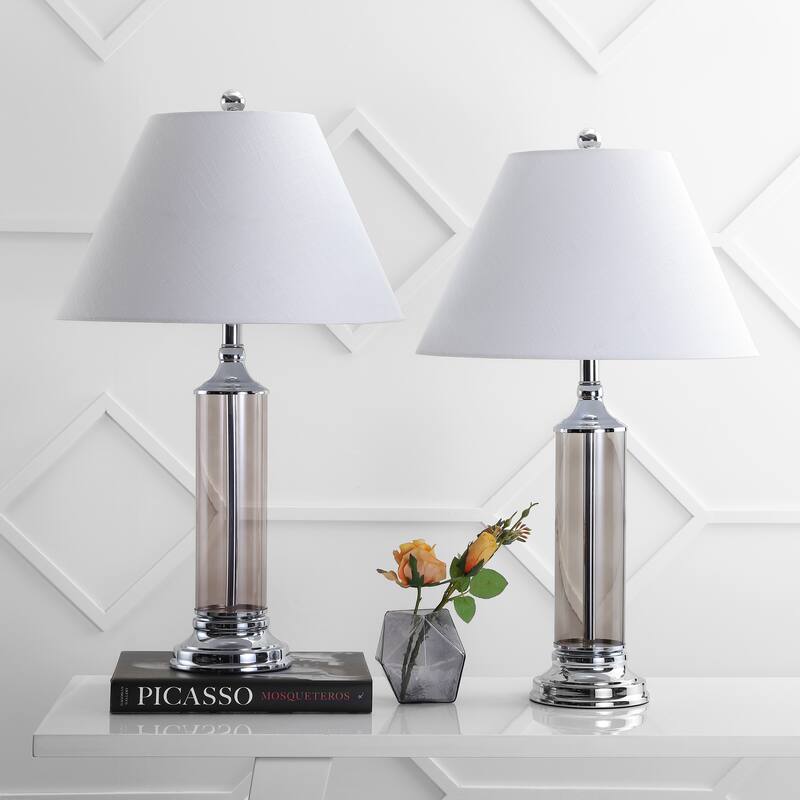 Judith 29" Glass LED Table Lamp, Clear/Chrome (Set of 2) by JONATHAN Y