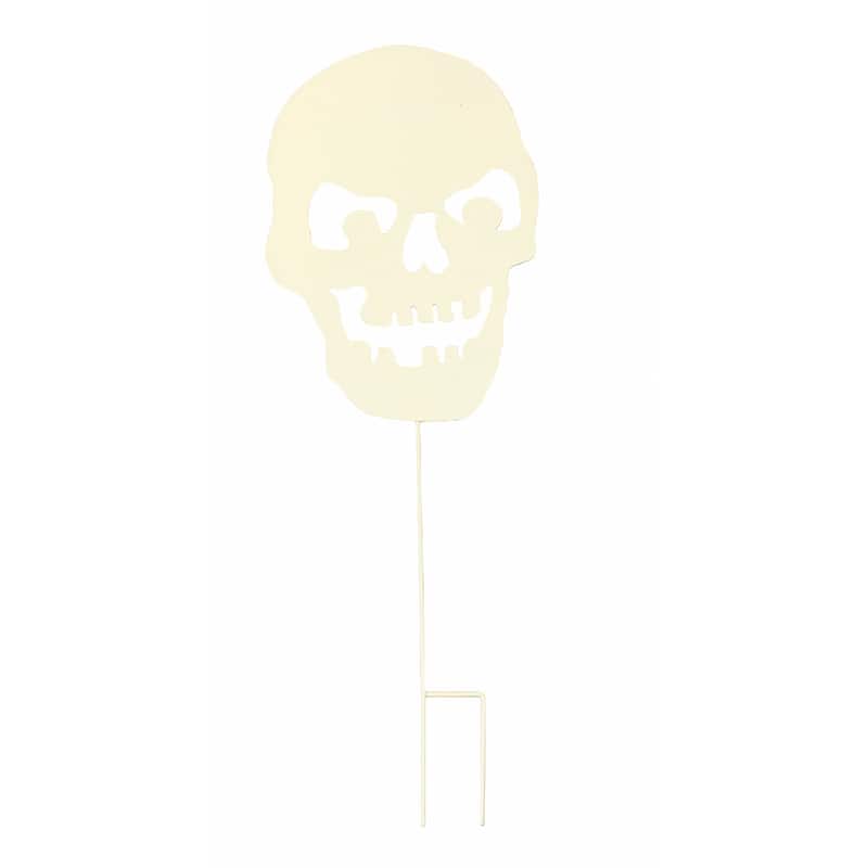 24" Metal White Halloween Skull Garden Stake, Set of 2