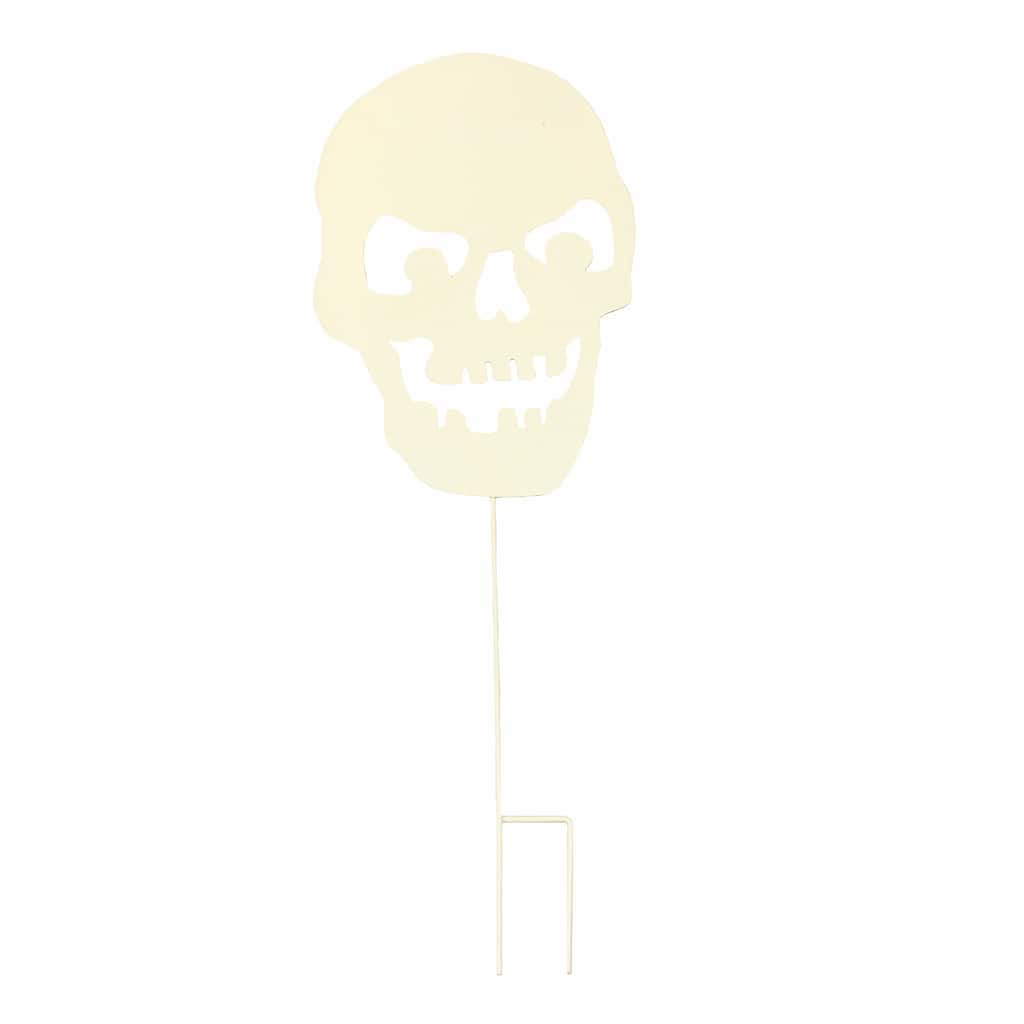 24" Metal White Halloween Skull Garden Stake, Set of 2