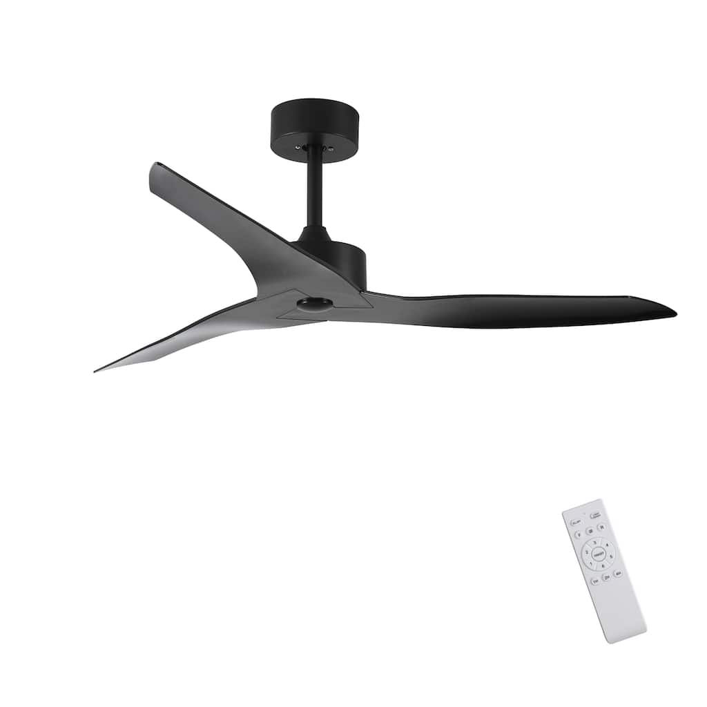 52" Outdoor black Ceiling Fan Without Light with Remote Control ,3 ABS Blades Farmhouse Ceiling Fan 6-speed Reversible DC Motor