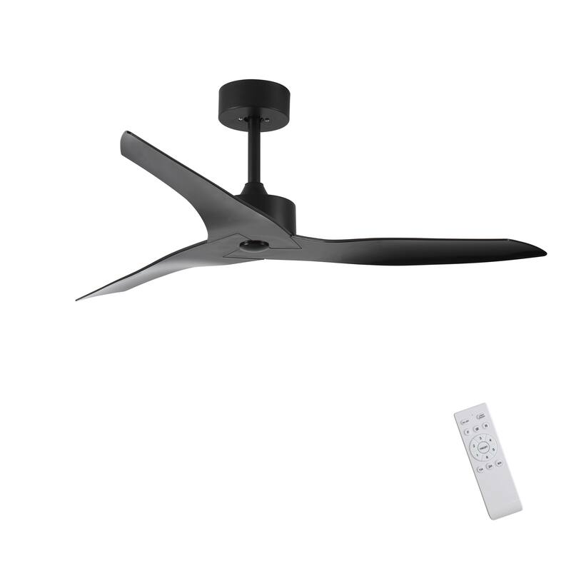 52 Inch Ceiling Fan without Light with Remote Control and 3 ABS Blades, 6 Speed Reversible DC Motor, Adjustable Height - Black