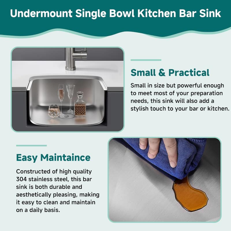 CB HOME 23'' Undermount Kitchen Sink, Stainless Steel Kitchen Sink Single Bowl, Undercounter Kitchen Sink With Basket Strainer