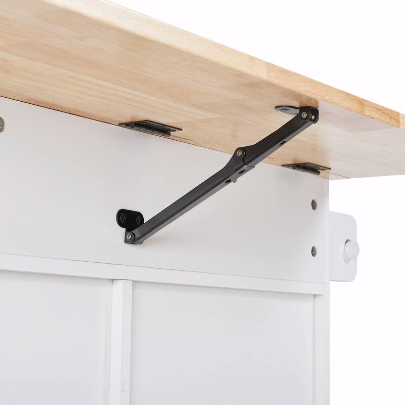 Kitchen Island with Rubber Wood Top, Spacious Drawer, Internal Storage Rack, Wheels