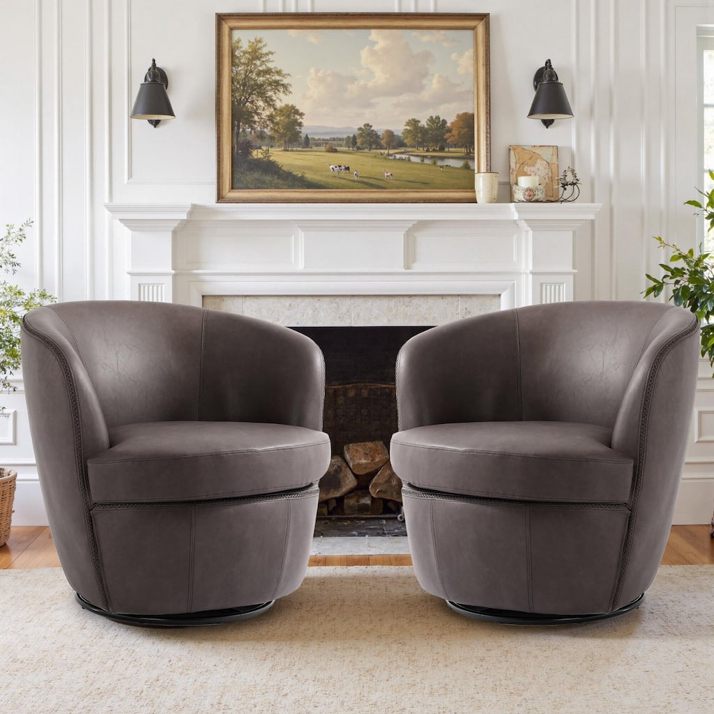 Modern Swivel Leather Accent Chair Upholstered Barrel Chair