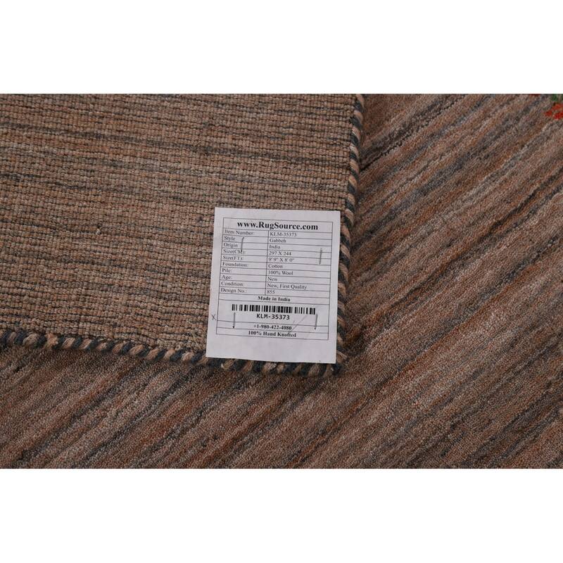 Striped Brown Tribal Gabbeh Oriental Area Rug Hand-Knotted Wool Carpet - 8'0"x 9'9"