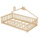 preview thumbnail 9 of 9, Natural Twin Size Pine Wood House-Shaped Bed with Guardrails, No Door