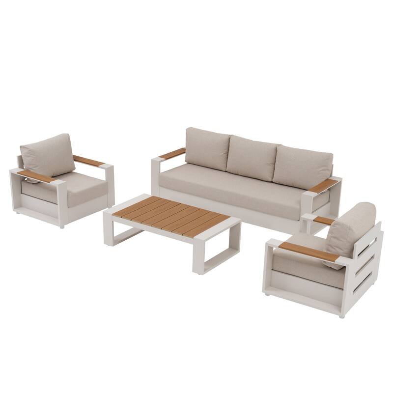 Modern Aluminum Outdoor Conversation Set with Ultra-Thick Cushions