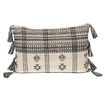 Boho Rectangular Throw Pillow with Tassels - 20" - Beige and Black