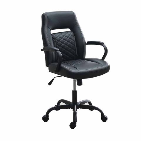 Ida 26 Inch Ergonomic Office Chair, Faux Leather Swivel Seat, Black, Gray
