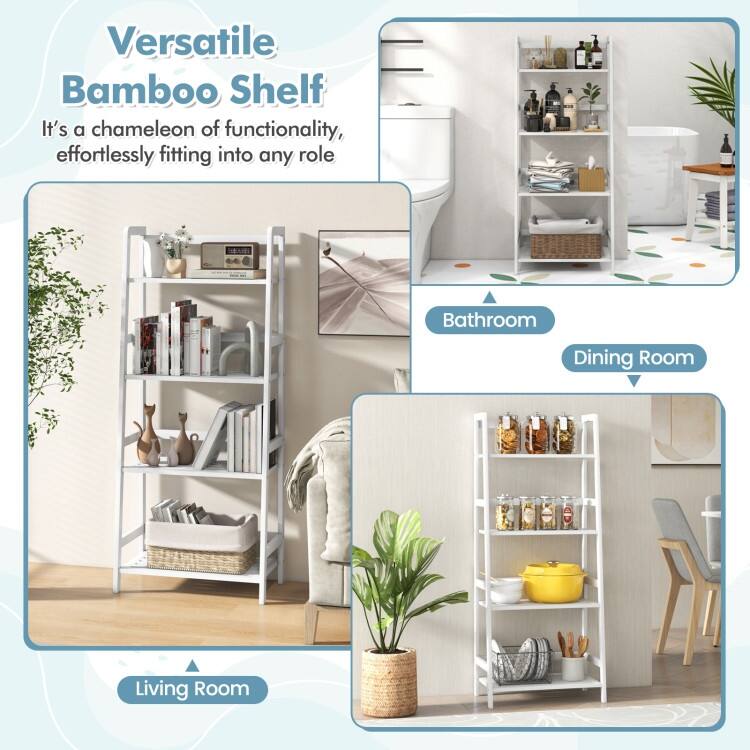 47.5 Inch 4-Tier Multifunctional Bamboo Bookcase Storage Stand Rack - 19" x 12.5" x 47.5"(L x W x H)