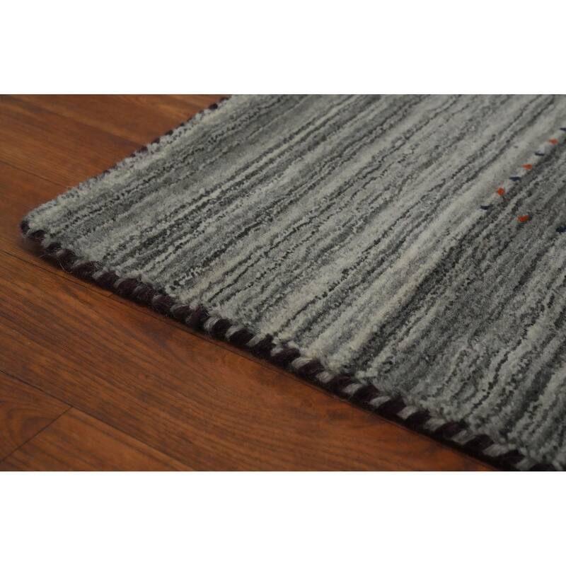 Hand Knotted Oriental 100% Wool Carpet Tribal Animal Pictorial Greys & Charcoal Gabbeh Area Rug - 9' 9'' X 8' 2''