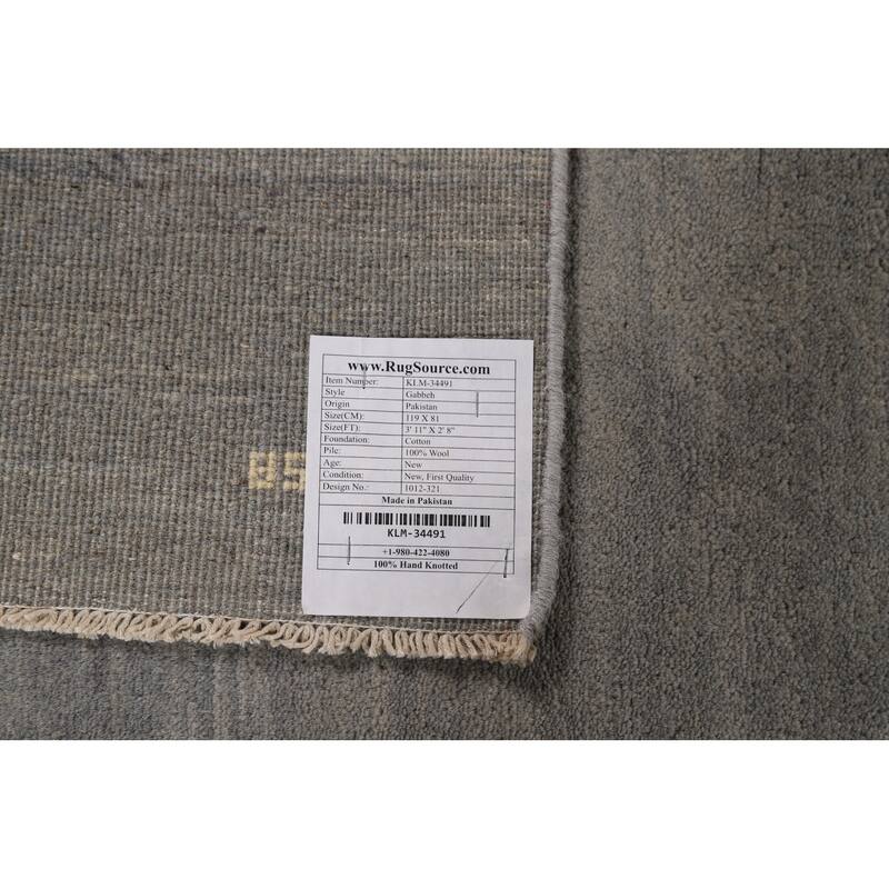Gray Gabbeh Modern Foyer Rug Hand-Knotted Wool Carpet - 2'8"x 3'11"