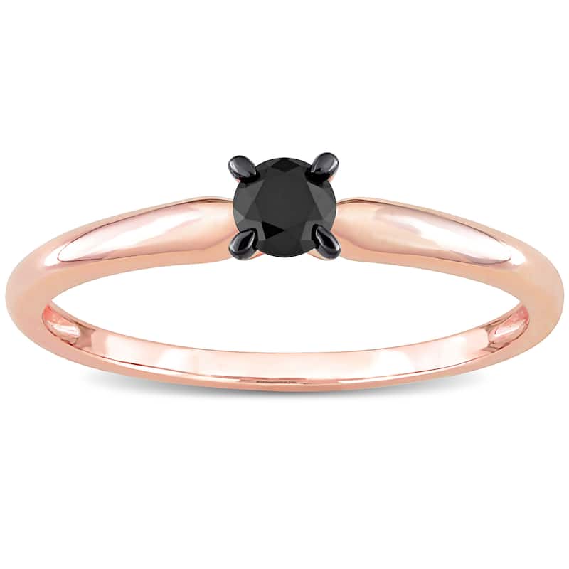 Miadora 1/4ct TDW Black Diamond Solitaire Engagement Ring in 14k Rose Gold