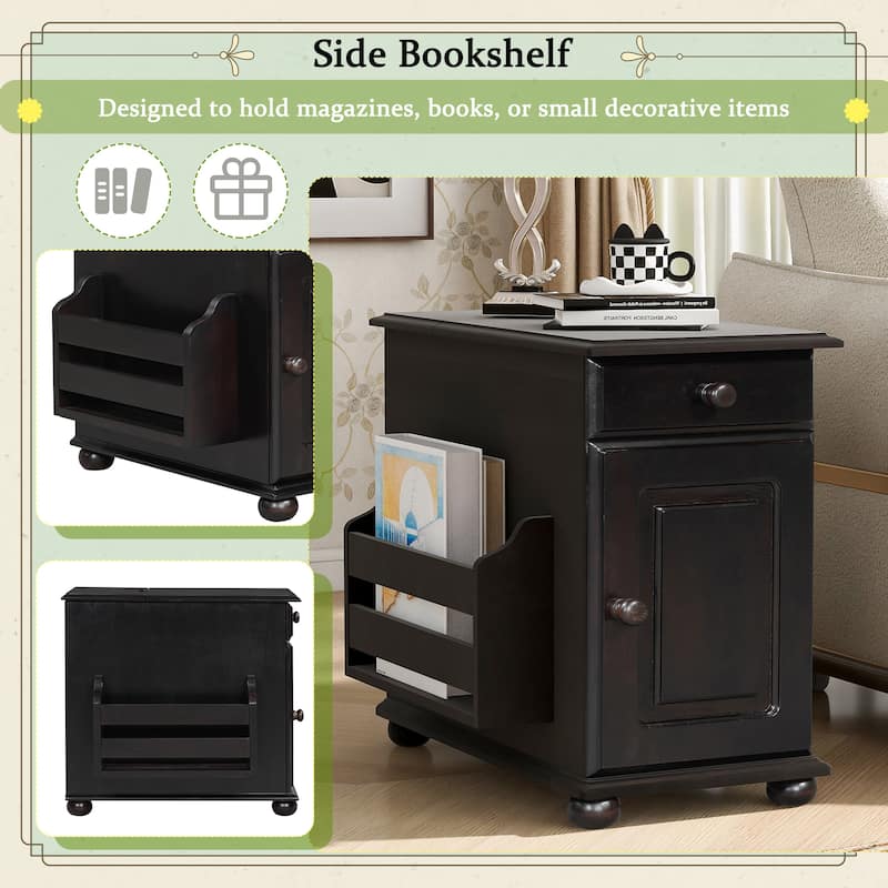 Flip Top End Table with USB Ports,Bookshelf