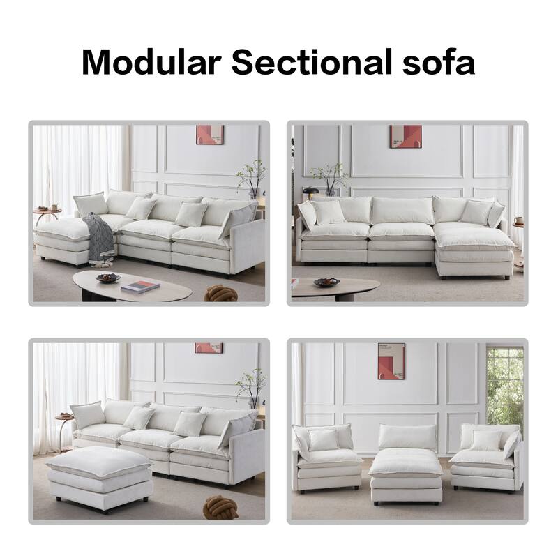 105" L-Shaped Modular Sectional Sofa with Ottoman, Soft Chenille Upholstery, 3-Seater Couch