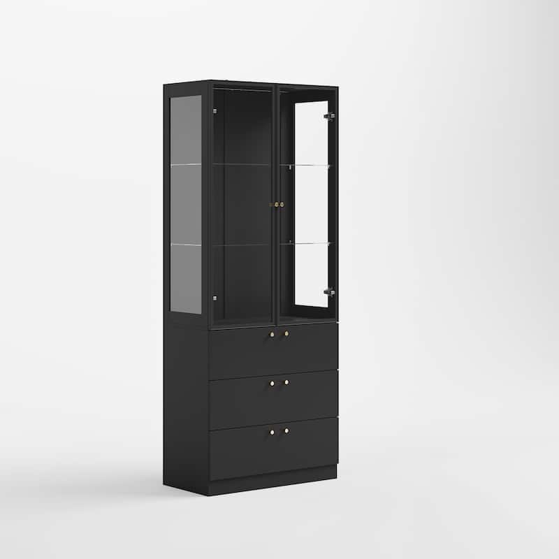 LED Glass Display Cabinet with Aluminum Alloy Frame Glass Door Showcase Wine Storage Cabinet