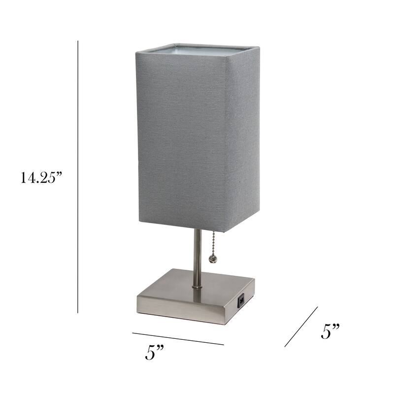 Simple Designs Petite Stick Lamp with USB Charging Port and Fabric Shade 2 Pack Set - 5 x 5 x 14.25 (L x W x H)