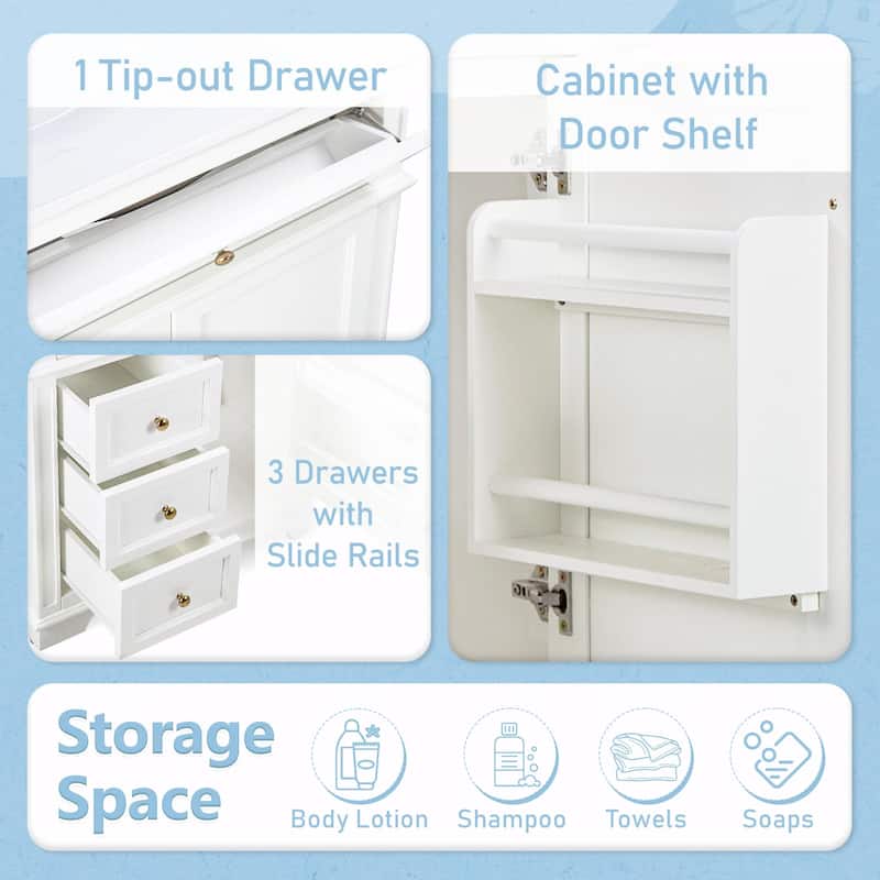 30" Bathroom Vanity with Sink, Tip-Out Drawer, Three Drawers, Door Shelf