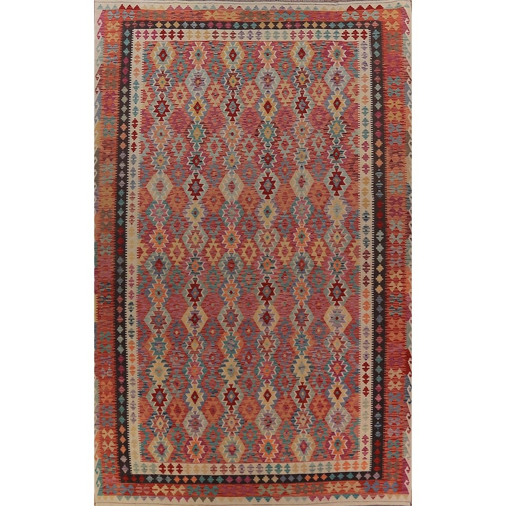 Geometric Kilim Oriental Large Rug Wool Carpet - 10'0"x 16'2"
