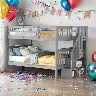 Full-Over-Full Bunk Bed with Stairway, Storage and Guard Rail
