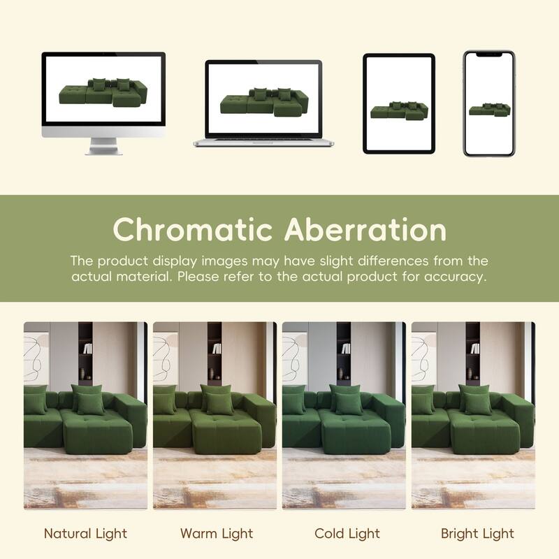 L-shaped corduroy upholstered sectional sofa with ottoman