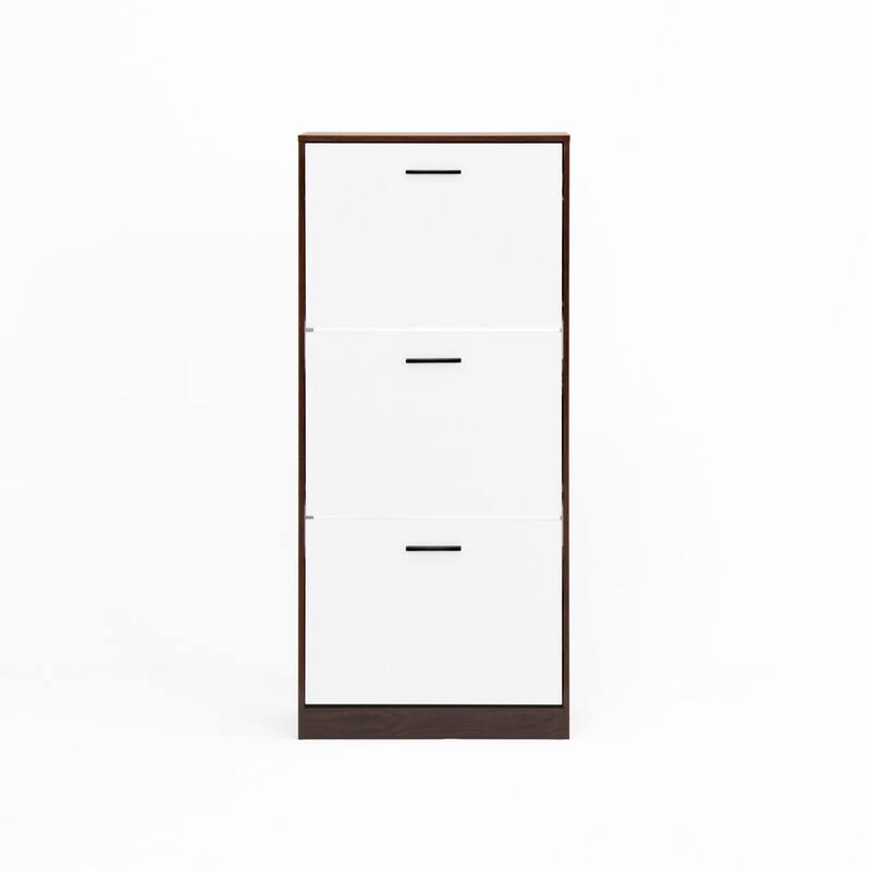 Shoe Storage Cabinet with 3 White Panel Flip Drawers, Freestanding Organizer for Entryway, Narrow Shoe Rack Cabinet