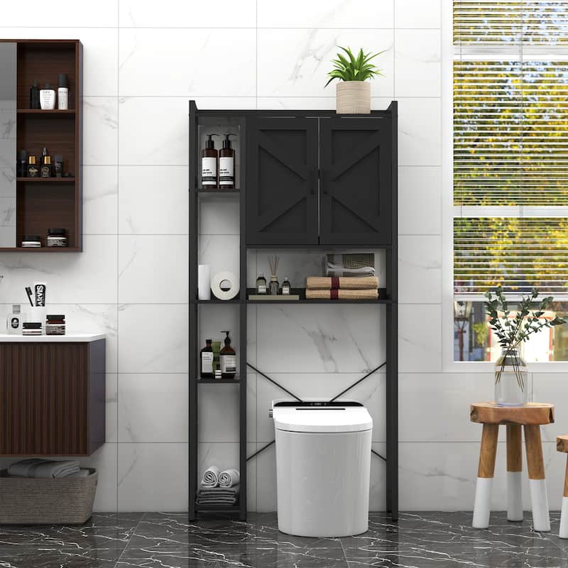 Over The Toilet Storage Cabinet Bathroom Organizer with Double Doors