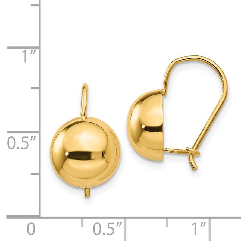 Curata 14k Yellow Gold Polished Kidney Wire Hollow Half Ball Earrings - 19x10.5mm