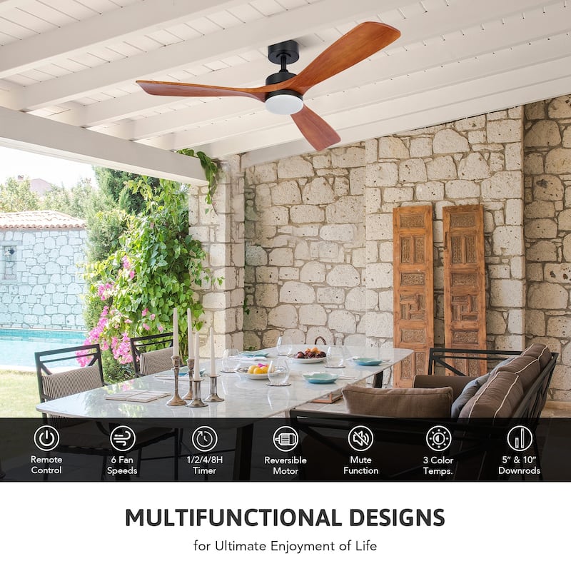 CO-Z 52" 3 Blade Modern LED Ceiling Fan with Light and Remote Control