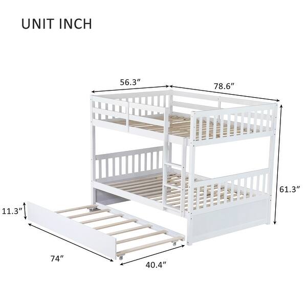 dimension image slide 4 of 7, Rubber Wood Bunk Bed with Trundle Bed,Converted into 2 Individual Beds