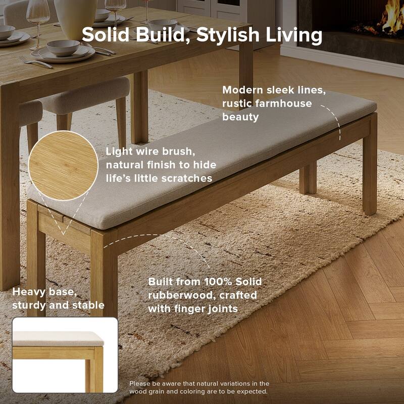 mopio Logan Upholstered Beige Dining Chair Set, Modern Farmhouse Solid Wood Dining Table Set for Dining Room Kitchen